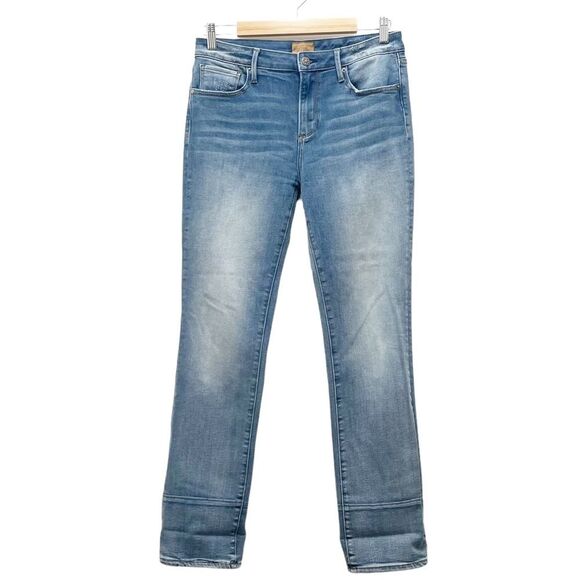 Driftwood Colette Straight Leg Boho Jeans Medium Wash Plaid Tartan Cuff Size 29 - Picture 10 of 14